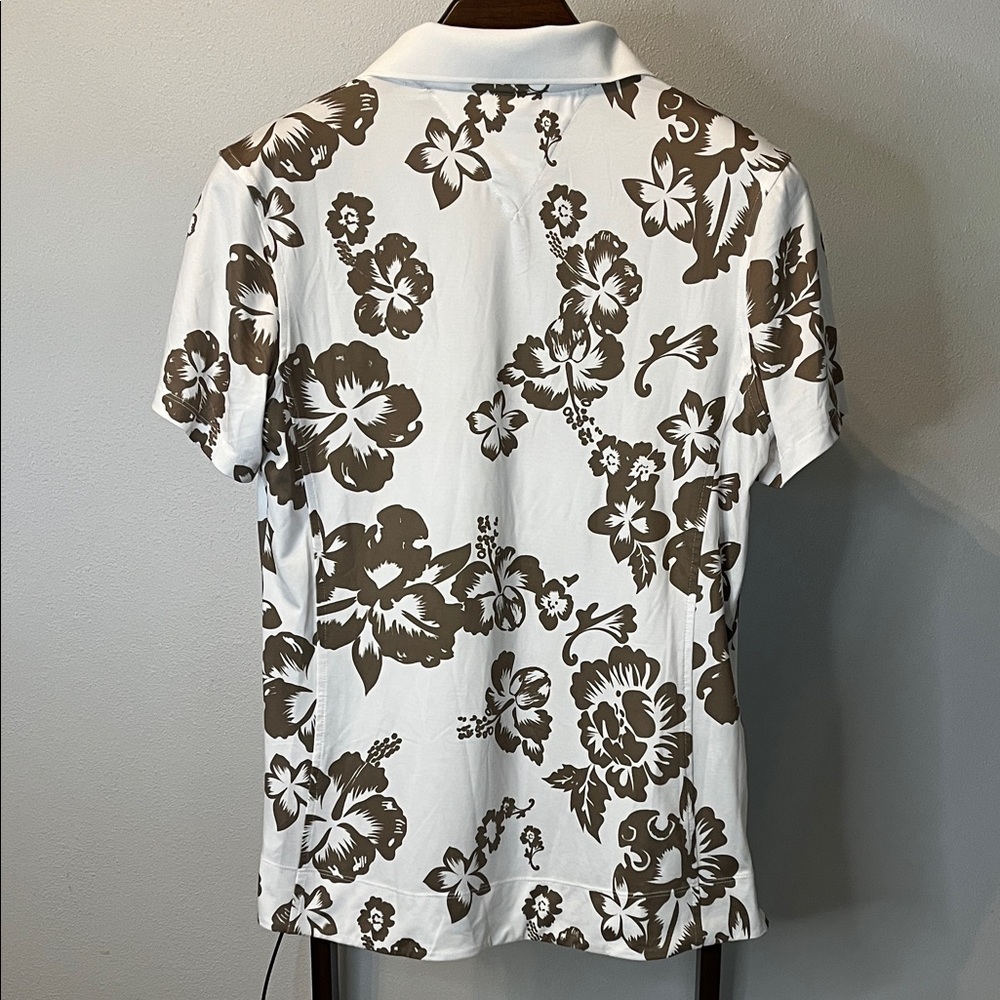 Chase 54 Women’s Hawaiian Print Golf Shirt White & Khaki Floral -Size Large - Picture 6 of 6